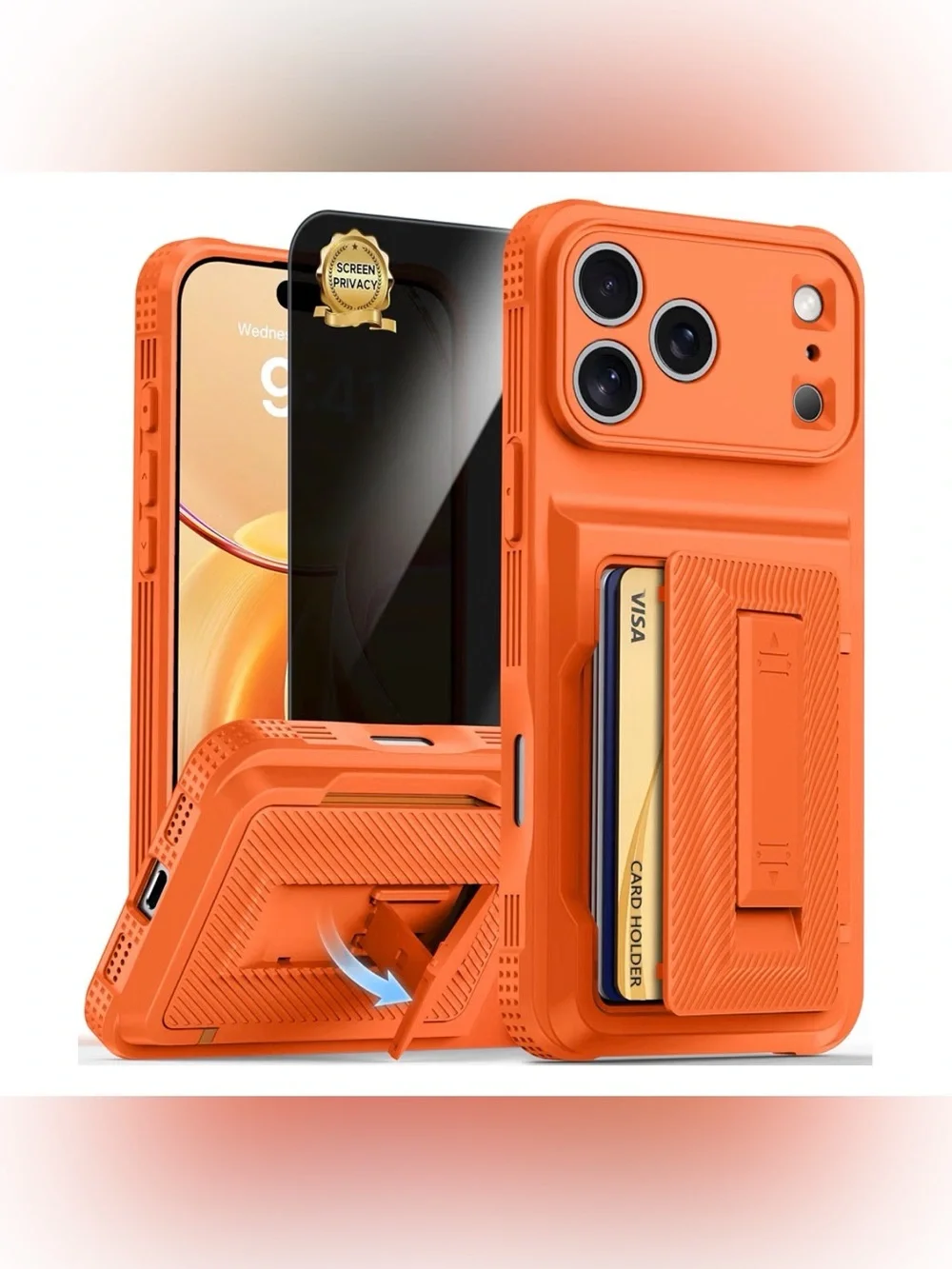 Orange Card-Holder Protective Phone Case with Kickstand I phone 17 pro NEW